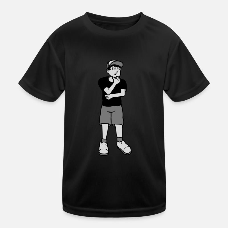 Junge überlegt Pose Kinder Funktions-T-Shirt