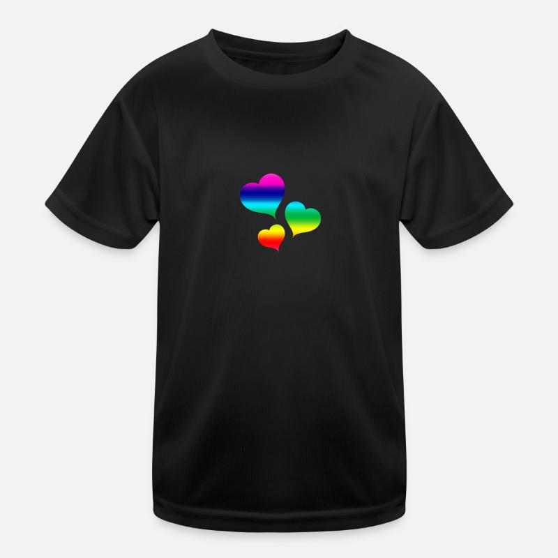 Bunte Herzen - Kinder Funktions-T-Shirt - Schwarz