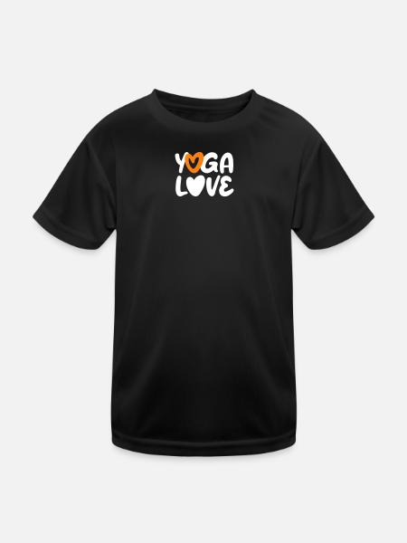 Yoga Love Heart Quote Fan Meditation Handwriting - Kids Functional T-Shirt - black - Front
