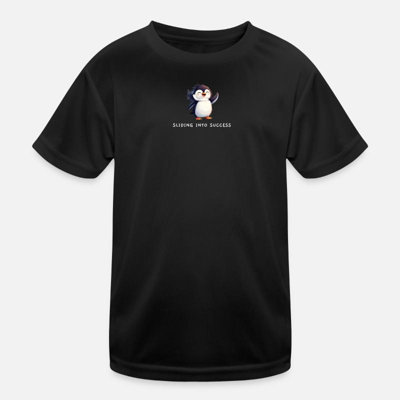 Cute Penguin "Sliding into Success" Quote Kids Functional T-Shirt
