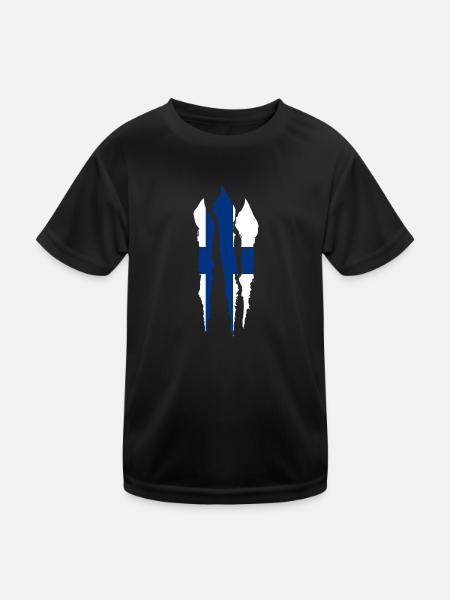 Finnland Flagge Suomi Finnische Fahne Used Look - Kinder Funktions-T-Shirt - Schwarz - Vorne