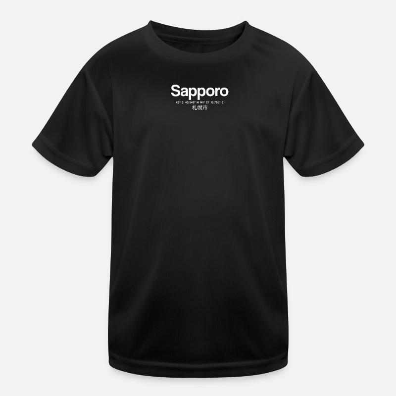 Sapporo Japan Typography with Coordinates - Kids Functional T-Shirt - black