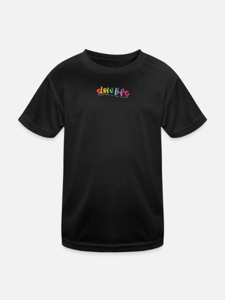 Langsames Leben - Kinder Funktions-T-Shirt - Schwarz - Vorne
