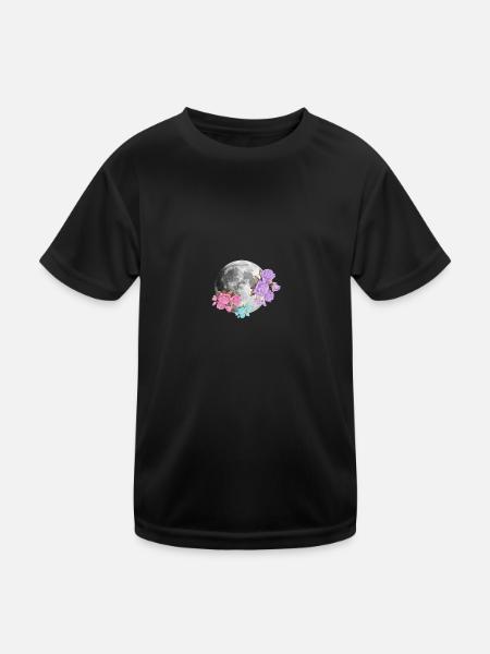 Moon Flowers Aesthetic - Kids Functional T-Shirt - black - Front
