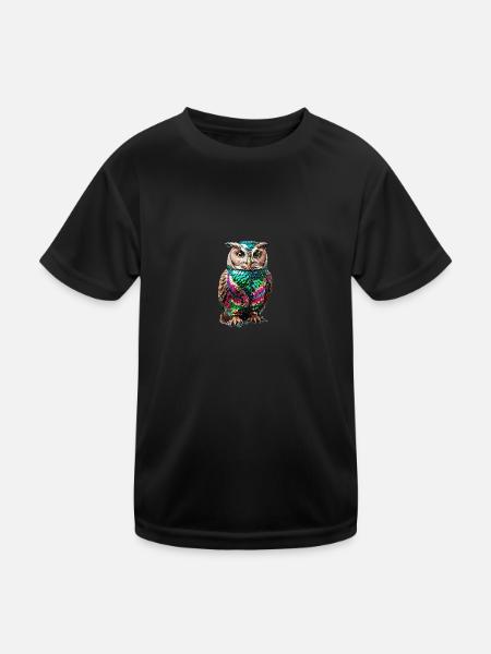 Uil, pailletten, metallic, goud - Funktionsshirt til børn - sort