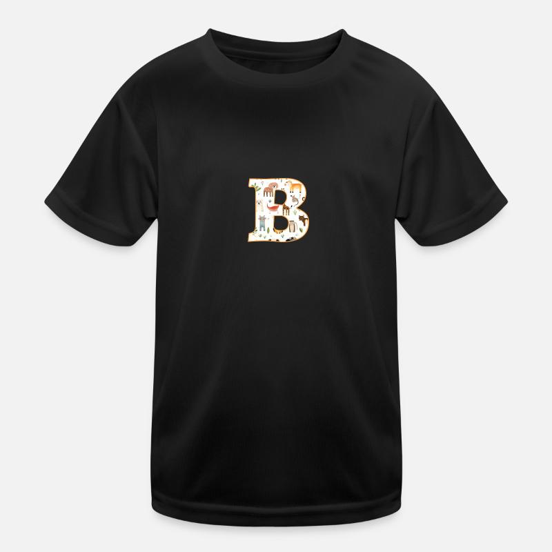 Letter B, Monogram, Animal Pattern Kids Functional T-Shirt