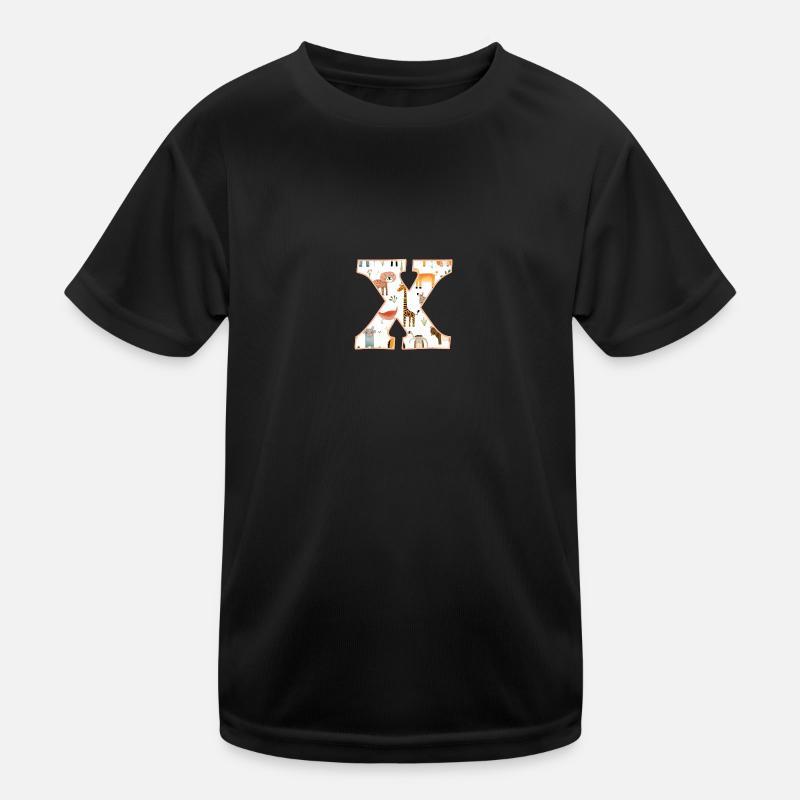 Buchstabe X, Monogramm, Tiermuster - Kinder Funktions-T-Shirt - Schwarz