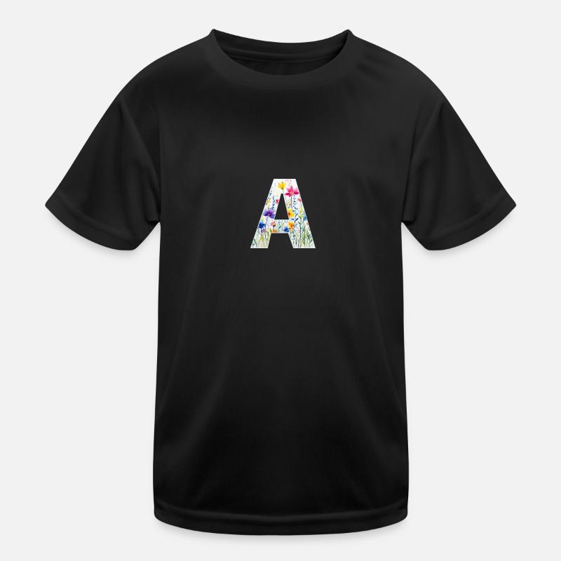 Letter A, Monogram, Floral Pattern Kids Functional T-Shirt