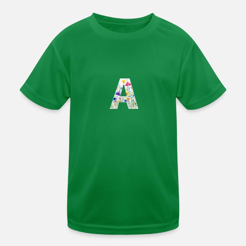 Letter A, Monogram, Floral Pattern Kids Functional T-Shirt