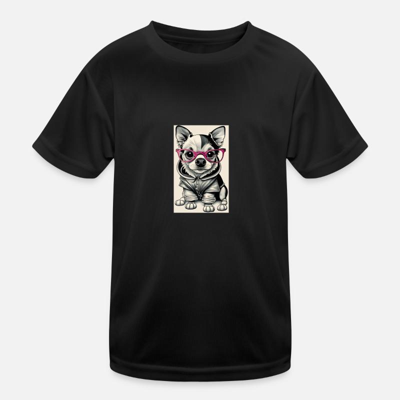 black and white dog pink glasses Kids Functional T-Shirt