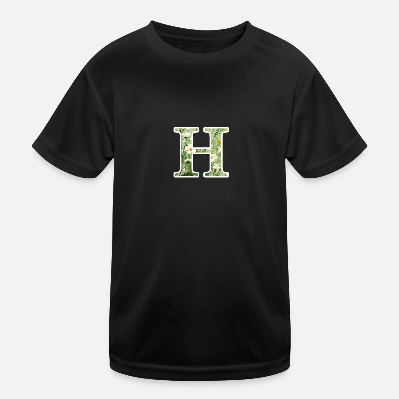 Buchstabe H, Monogramm, Blumenmuster - Kinder Funktions-T-Shirt - Schwarz