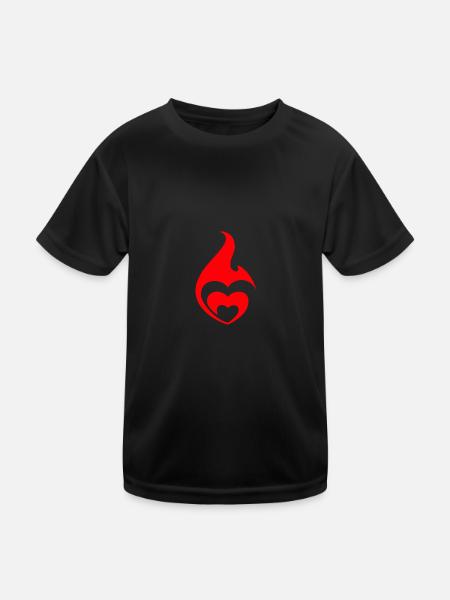 Coeur Flammes Feu - T-shirt sport Enfant - noir - Devant