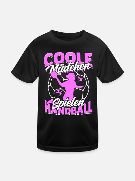 Coole Mädchen Spielen Handball Handballerin - Kinder Funktions-T-Shirt - Schwarz - Vorne
