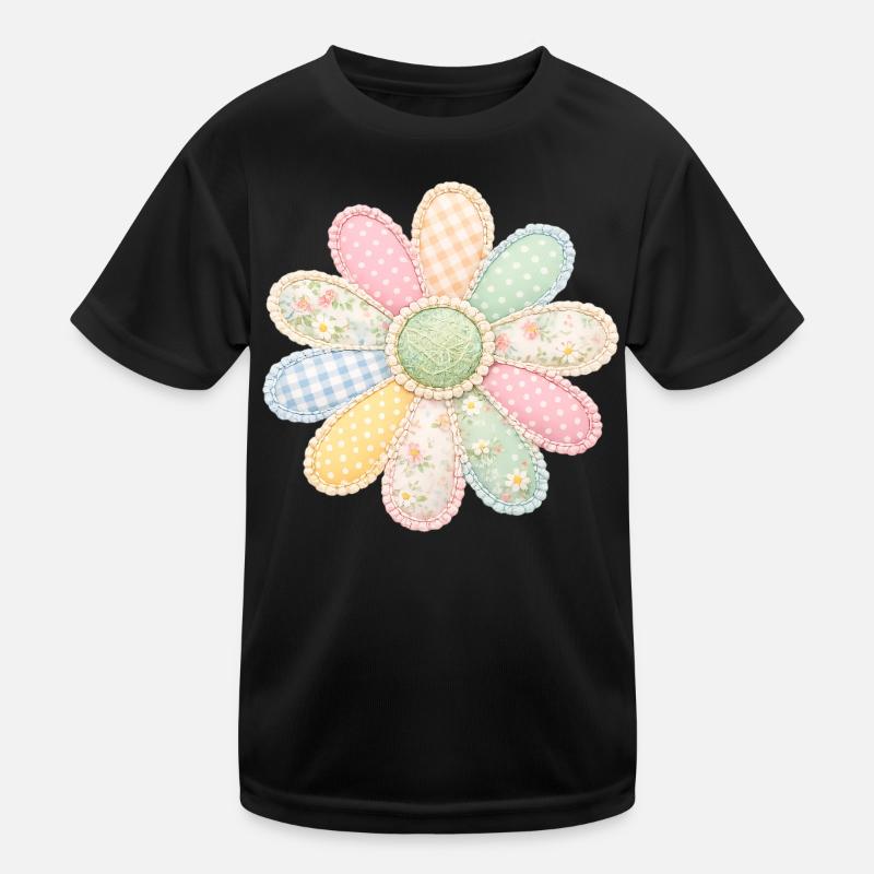 Bunte Blume Patchwork Vintage Cottagecore Design Kinder Funktions-T-Shirt