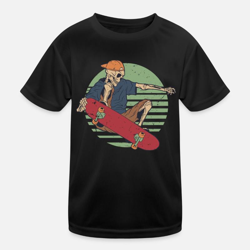 Cool skeleton skater doing a trick on skateboard Kinder Funktions-T-Shirt