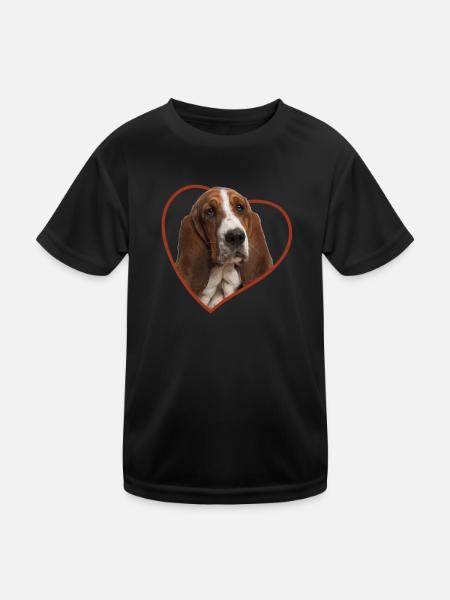 Basset Hound Heart Dog Portrait - Kids Functional T-Shirt - black - Front