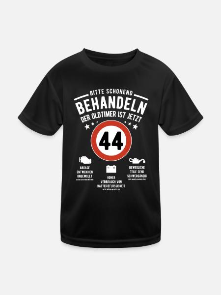 Oldtimer schonend behandeln - 44. Geburtstag - Kinder Funktions-T-Shirt - Schwarz - Vorne