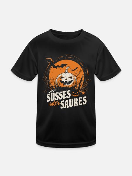 Halloween Kürbis - Süßes oder Saures - Kinder Funktions-T-Shirt - Schwarz - Vorne