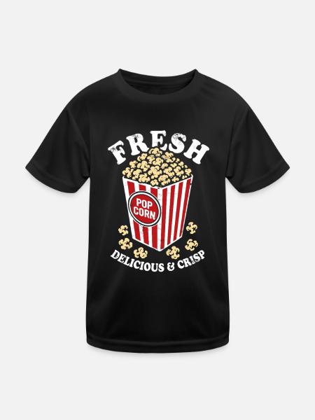 Frisches Popcorn - knusprig, lecker - Geschenk - Kinder Funktions-T-Shirt - Schwarz - Vorne