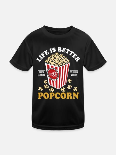 Life is better with Popcorn - knusprig & lecker - Kinder Funktions-T-Shirt - Schwarz - Vorne