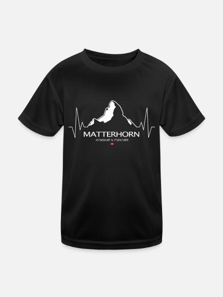 Matterhorn Mountain Heartbeat ECG Frequency Pulse - Kids Functional T-Shirt - black - Front