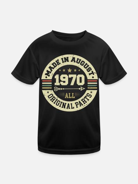 August 1970 Geburtstagsgeschenk August 1970 August - Kinder Funktions-T-Shirt - Schwarz - Vorne