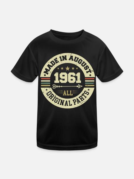 August 1961 Geburtstagsgeschenk August 1961 August - Kinder Funktions-T-Shirt - Schwarz - Vorne