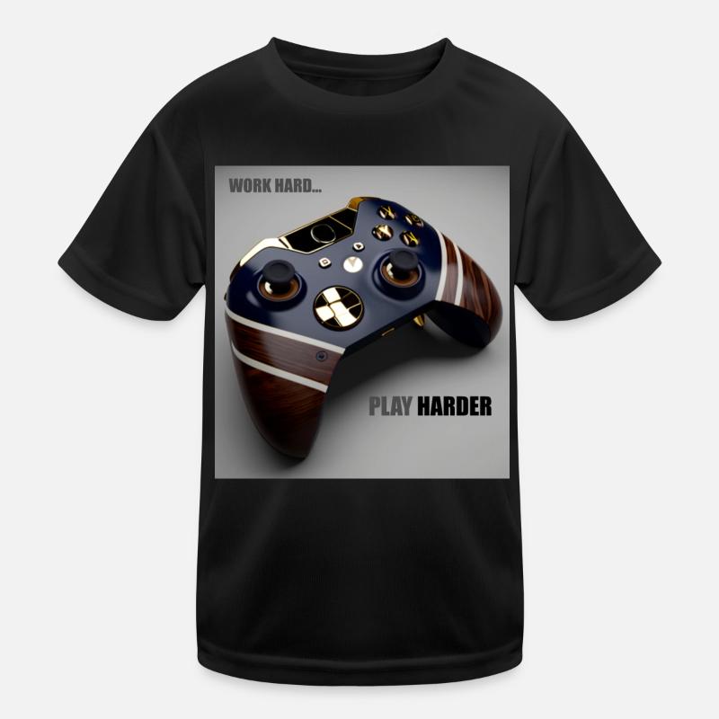 Game Controller Work Hard Geschenk - Kinder Funktions-T-Shirt - Schwarz