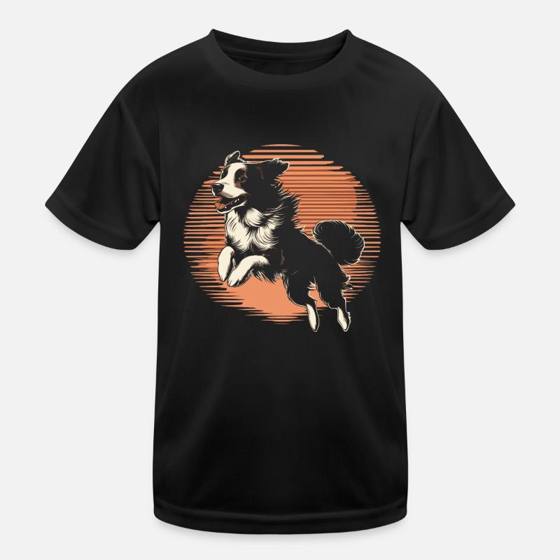 Springender Border Collie im Vintage Stil Kinder Funktions-T-Shirt