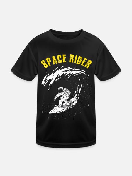 Surfing Astronaut Space Rider Surfer - Kids Functional T-Shirt - black - Front