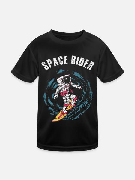 Surfing Astronaut Space Rider - Kids Functional T-Shirt - black - Front