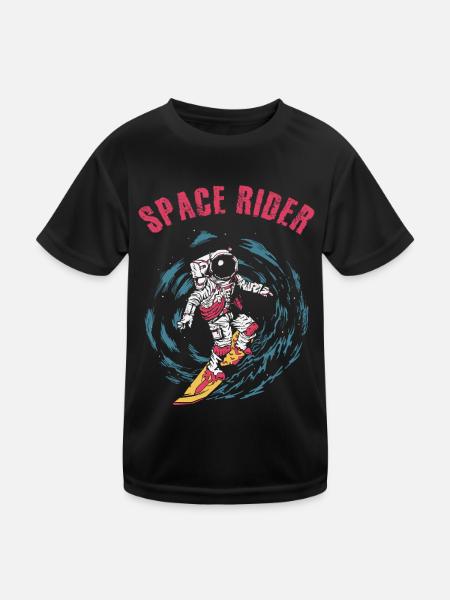 Surfing Astronaut Space Rider Surfer - Kids Functional T-Shirt - black - Front