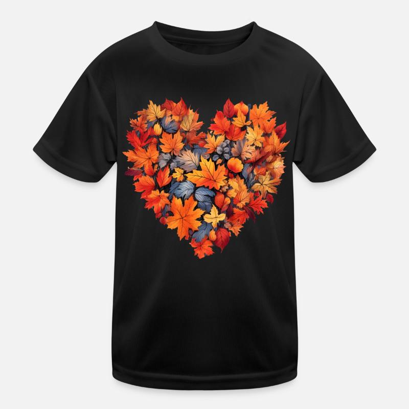 Herbst Herz Herbstlaub Kinder Funktions-T-Shirt