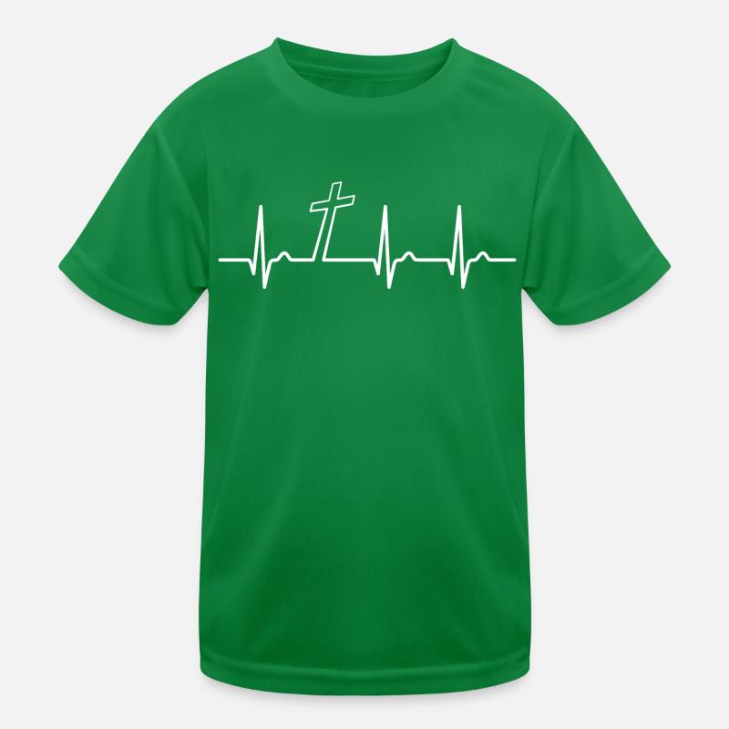 Courbe ECG - Courbe cardiaque - Croix - Jésus T-shirt sport Enfant