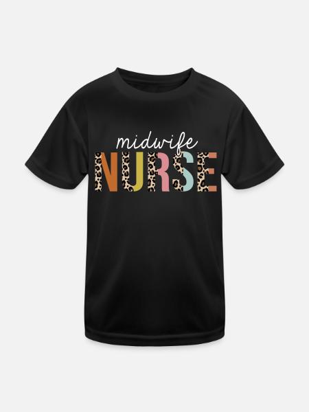 Hebamme Krankenschwester bunte Leopard Print lustig - Kinder Funktions-T-Shirt - Schwarz - Vorne