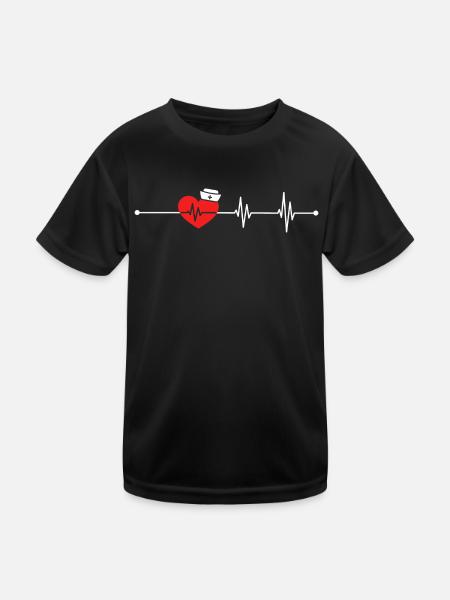 EKG Herzschlag Liebe Kardiogramm Hohles EKG Herz - Kinder Funktions-T-Shirt - Schwarz - Vorne