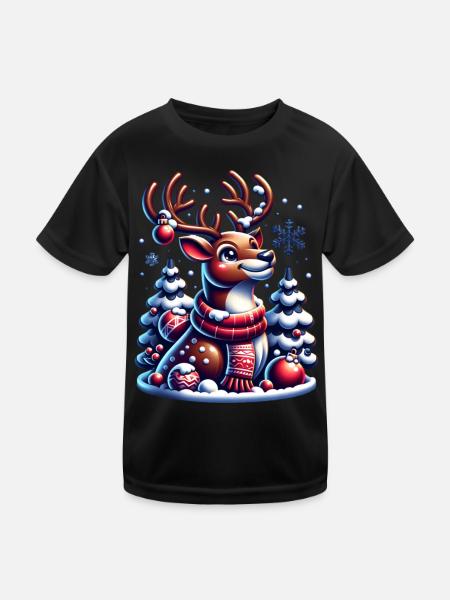 Renne Noël Père Noël Noël - T-shirt sport Enfant - noir - Devant