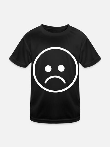 Emoji Skizze traurig weiß - Kinder Funktions-T-Shirt - Schwarz - Vorne