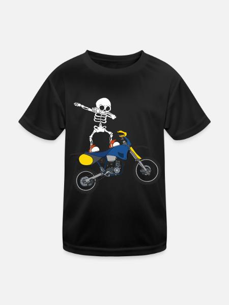 Dabbing Skelett Motocross Motorradfahrer Biker - Kinder Funktions-T-Shirt - Schwarz - Vorne