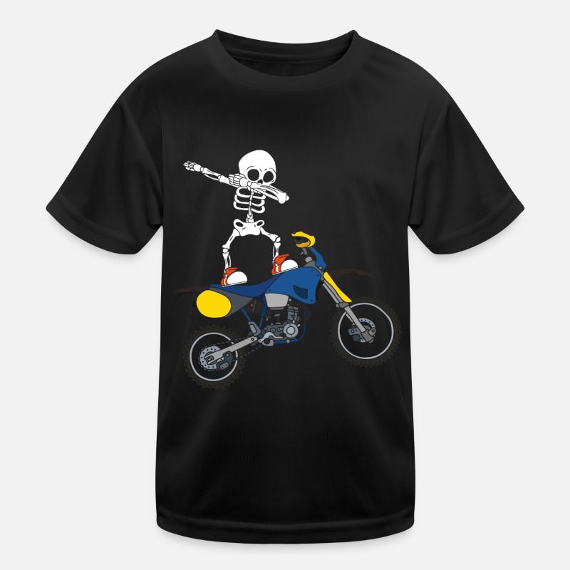 Dabbing Skeleton Motocross Motorcyclist Biker Kids Functional T-Shirt