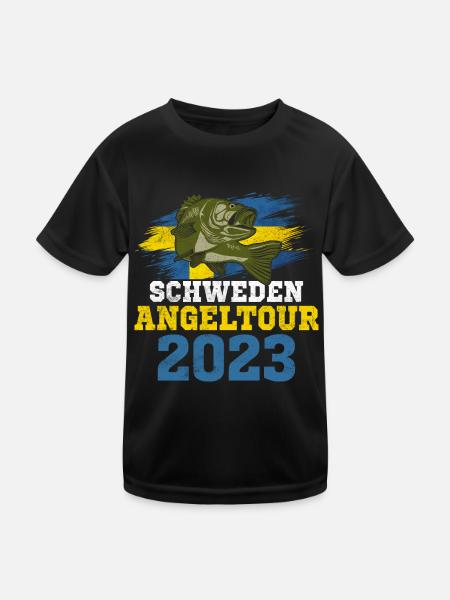Schweden Angeltour 2023 Angeltrip - Kinder Funktions-T-Shirt - Schwarz - Vorne