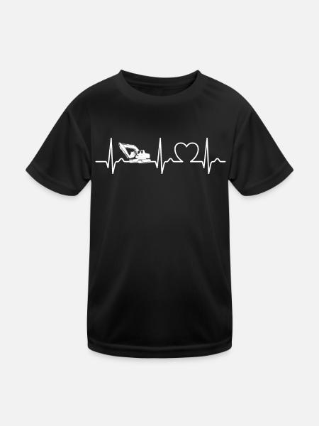 Bagger - EKG Kurve - Herzkurve - Kinder Funktions-T-Shirt - Schwarz - Vorne