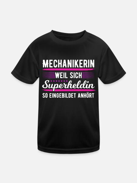Mechanikerin Superheldin Schrauberin KFZ Werkstatt - Kinder Funktions-T-Shirt - Schwarz - Vorne