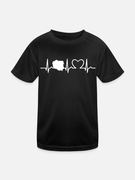 Herzkurve - Puls Polen - Reise - Nation - Kinder Funktions-T-Shirt - Schwarz - Vorne