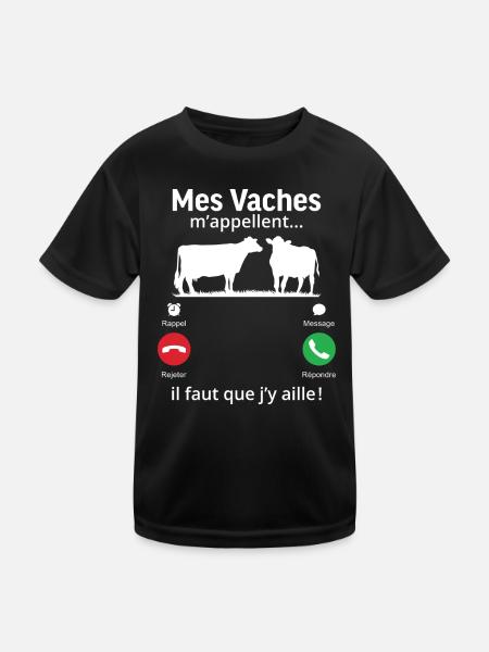 mes vaches m'appellent il faut que j'y aille! - T-shirt sport Enfant - noir - Devant