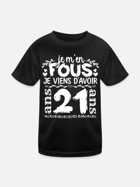 Anniversaire 21 ans | Je m'en fous j'ai 21 ans - T-shirt sport Enfant - noir - Devant