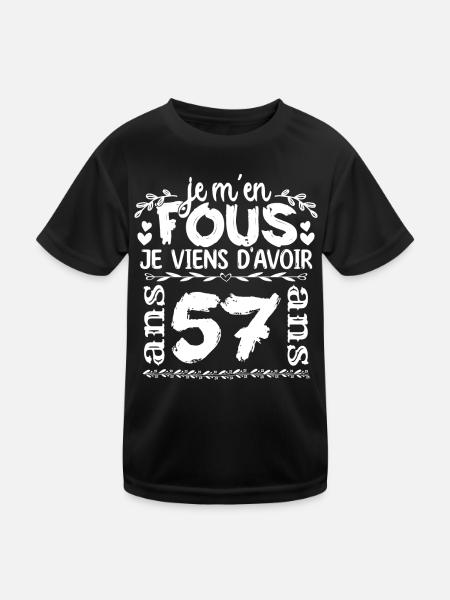 Anniversaire 57 ans | Je m'en fous j'ai 57 ans - T-shirt sport Enfant - noir - Devant