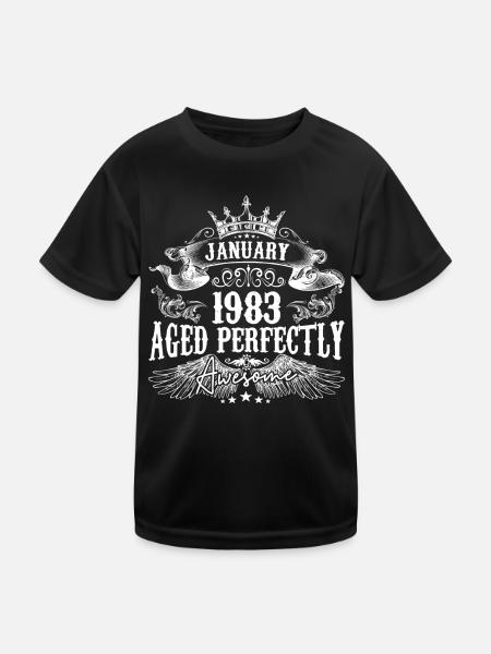 1983| Januar 1983 Geburtstag Perfekt gealtert - Kinder Funktions-T-Shirt - Schwarz - Vorne