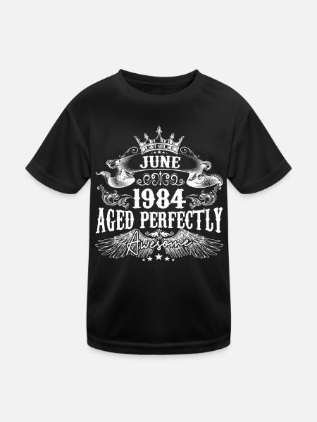 1984 | Juni 1984 Geburtstag Perfekt gealtert - Kinder Funktions-T-Shirt - Schwarz - Vorne
