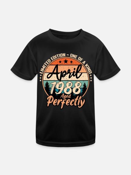 April 1988 Jubiläum 1988 Legenden April - Kinder Funktions-T-Shirt - Schwarz - Vorne